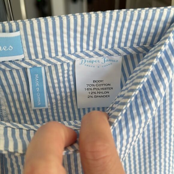 Draper James Women’s Blue & White Seersucker Floral Lace High Waisted Short - Picture 5 of 10